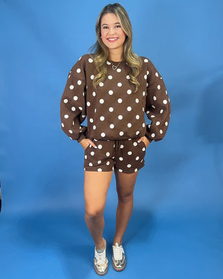 Cocoa Crush Polka Dot Crewneck Shorts Set - All About You
