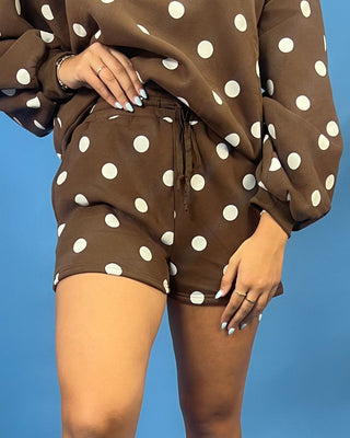 Cocoa Crush Polka Dot Crewneck Shorts Set - All About You