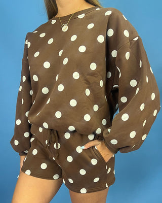 Cocoa Crush Polka Dot Crewneck Shorts Set - All About You