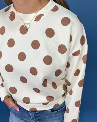 Coffee & Cream Soft Polka Dot Comfort Crewneck - All About You