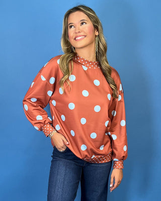 Copper Penny Mock Neck Dot Top - All About You