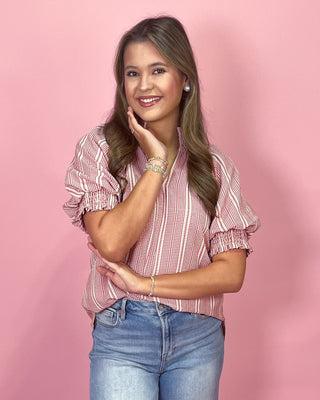 Country Charm Red Puff Sleeve Top - All About You Boutique & Gifts