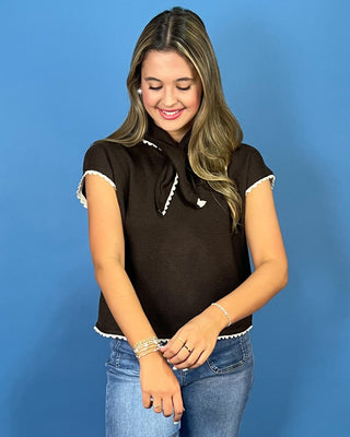 Cozy Cabin Brown Tie Detail Knit Top - All About You