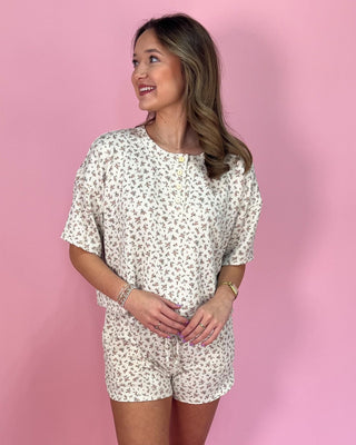 Cozy Cottage Floral Ribbed Lounge Short Set - All About You