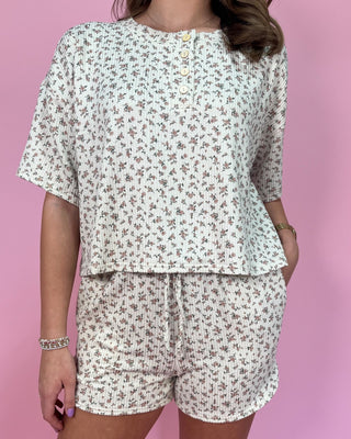 Cozy Cottage Floral Ribbed Lounge Short Set - All About You