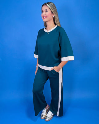 Cozy Evergreen Contrast Trim Lounge Pant Set - All About You