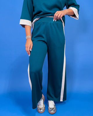 Cozy Evergreen Contrast Trim Lounge Pant Set - All About You