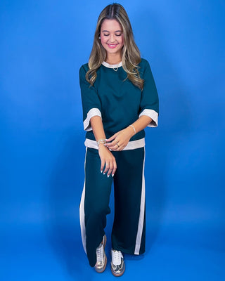 Cozy Evergreen Contrast Trim Lounge Pant Set - All About You