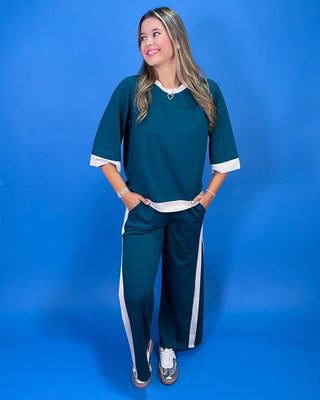 Cozy Evergreen Contrast Trim Lounge Pant Set - All About You