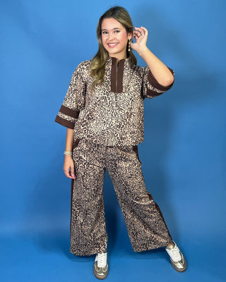 Cozy Safari Quarter Zip Color Block Leopard Pants Set - All About You