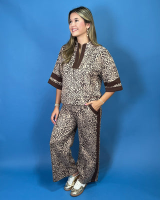 Cozy Safari Quarter Zip Color Block Leopard Pants Set - All About You