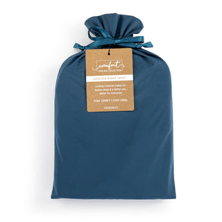Blue nightshirt with a label on a white background
