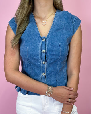 Darla Denim Peplum Button Up Top - All About You