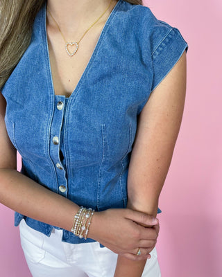 Darla Denim Peplum Button Up Top - All About You