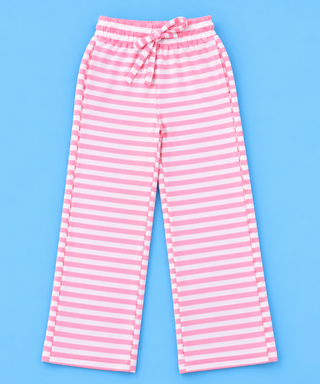 ultra-soft lounge pants feature timeless horizontal stripes, a relaxed wide leg silhouette, and an adjustable drawstring waistband for an easy, comfortable fit 