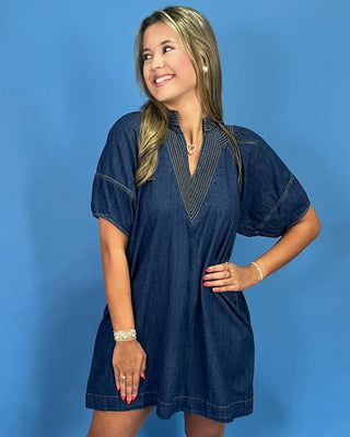 Delilah Dark Wash Denim Pocket Dress - All About You
