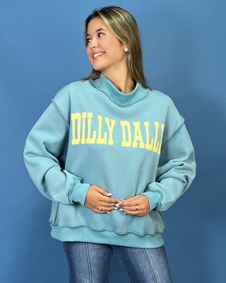 Dilly Dally Seafoam Mock Neck Graphic Pullover - All About You