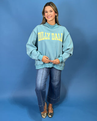 Dilly Dally Seafoam Mock Neck Graphic Pullover - All About You