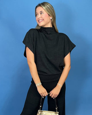 Downtown Charcoal Wide Leg Knit Mock Pants Set - All About You