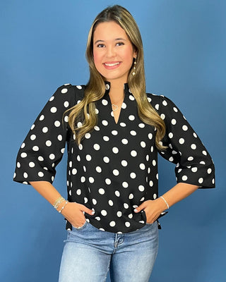 Downtown Darling Black & White Dot V-Neck Top - All About You