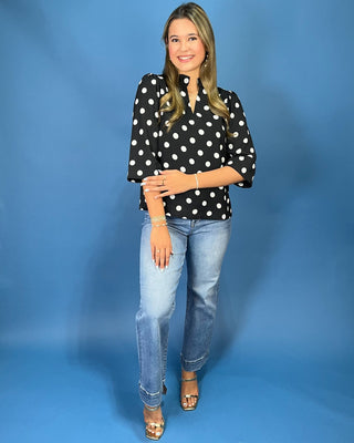 Downtown Darling Black & White Dot V-Neck Top - All About You