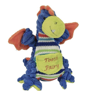 Colorful dragon-shaped plush toy with 'Tooth Fairy' pocket on a white background