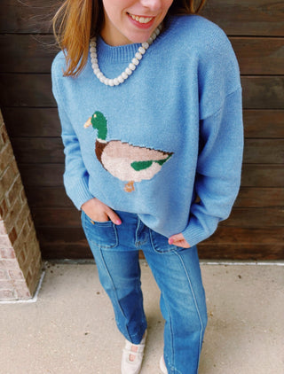 Duck Duck Cozy Sky Blue Knit Sweater - All About You