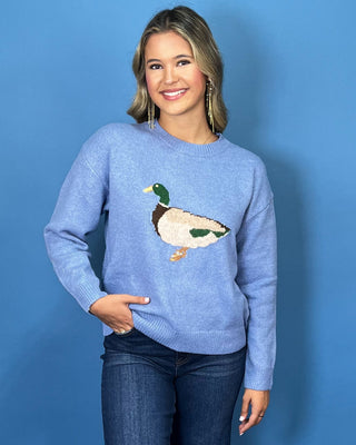 Duck Duck Cozy Sky Blue Knit Sweater - All About You