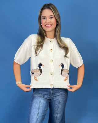 Duck Pond Ivory Short Sleeve Button Up Knit Top - All About You