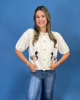 Duck Pond Ivory Short Sleeve Button Up Knit Top - All About You