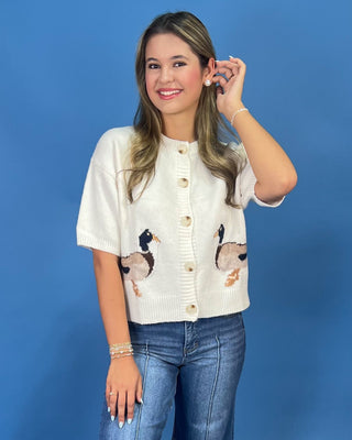 Duck Pond Ivory Short Sleeve Button Up Knit Top - All About You
