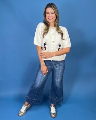 Duck Pond Ivory Short Sleeve Button Up Knit Top - All About You