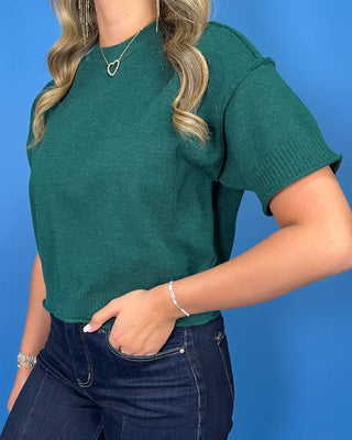 Effortless Evergreen Short Sleeve Raw Seam Knit Sweater - All About You