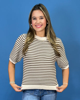 Effortless Taupe and Cream Knit Top - All About You
