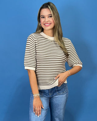 Effortless Taupe and Cream Knit Top - All About You