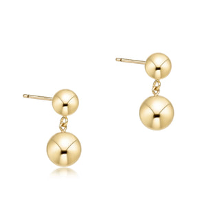 eNewton Classic 8mm Ball Drop Stud Pearl Earrings in classic gold featuring polished 8mm gold ball studs with elegant pearl d