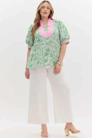 Plus Garden Gala Green Floral Top