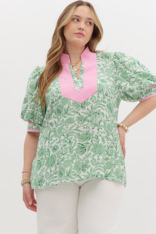 Plus Garden Gala Green Floral Top