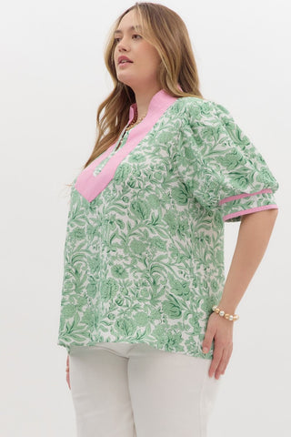 Plus Garden Gala Green Floral Top