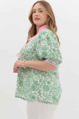 Plus Garden Gala Green Floral Top