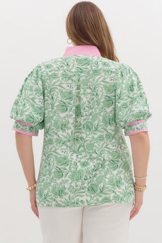 Plus Garden Gala Green Floral Top