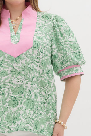 Plus Garden Gala Green Floral Top