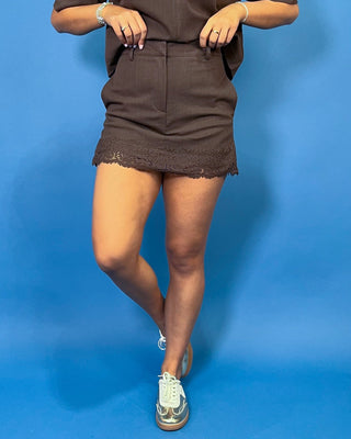Espresso Chic Collared Top & Lace Trim Skort Set - All About You