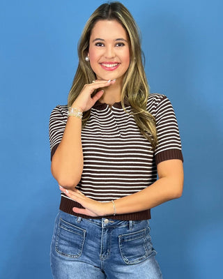 Espresso & Cream Stripe Knit Polo Top - All About You
