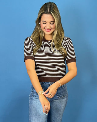 Espresso & Cream Stripe Knit Polo Top - All About You