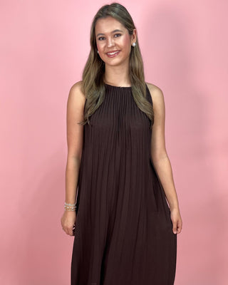 Espresso Elegance Ribbed Halter Neck Maxi Dress - All About You Boutique & Gifts