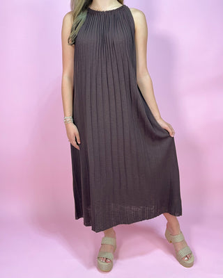 Espresso Elegance Ribbed Halter Neck Maxi Dress - All About You Boutique & Gifts