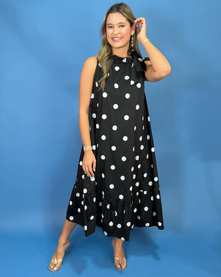Evening Soirée Polka Dot Neck tie Midi Dress - All About You