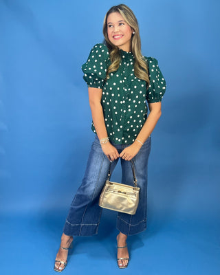 Evergreen Charm Polka Dot Puff Sleeve Top - All About You