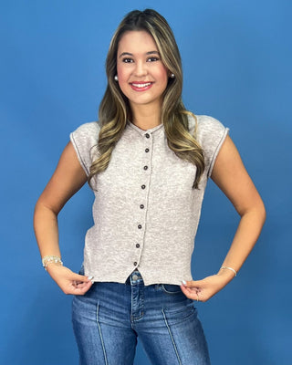 Everyday Simple Sleeveless Button Knit Top *More Colors* - All About You